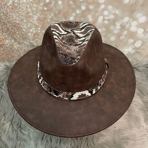 Brown faux leather hat